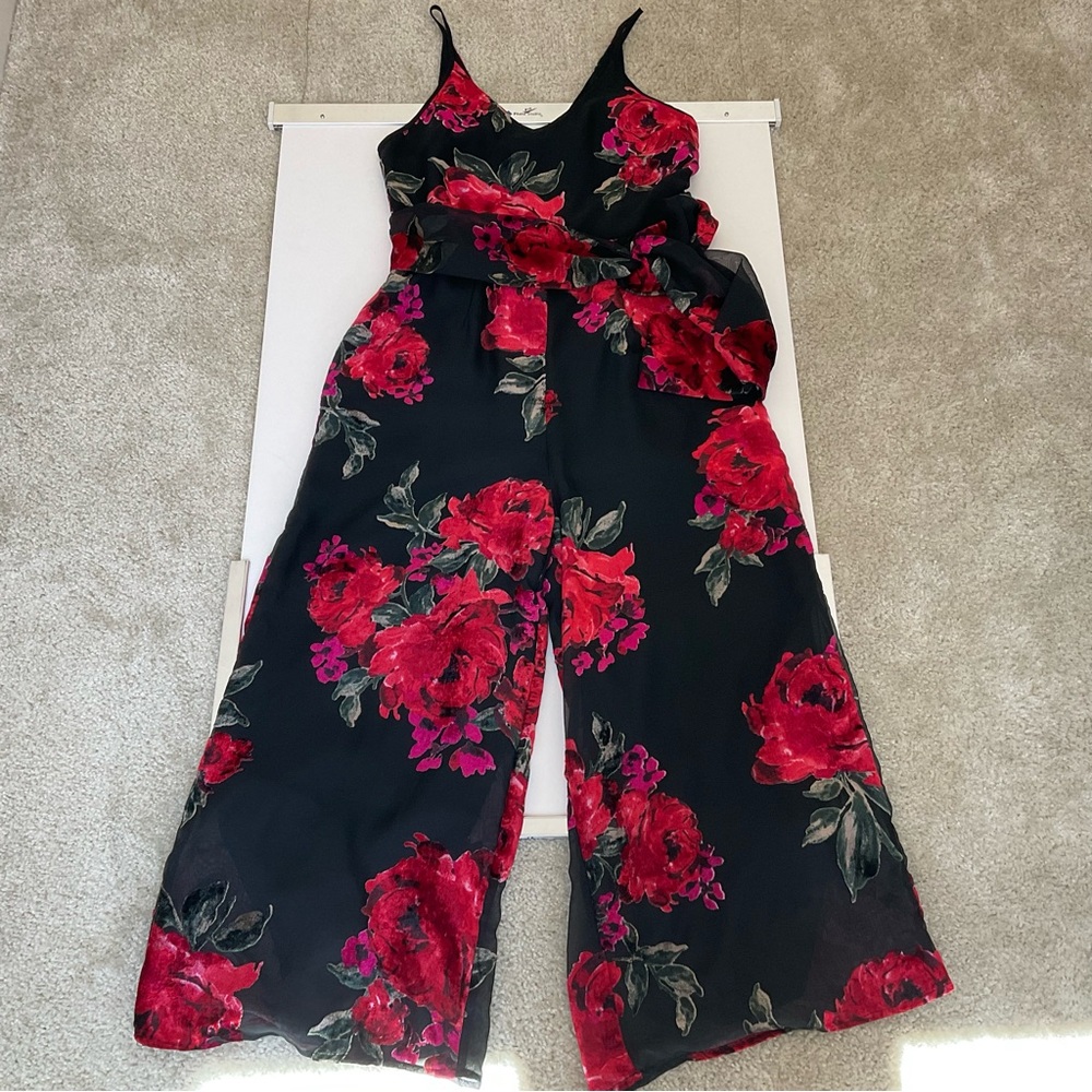 Anthropologie Ett:twa Black Velvet Floral Jumpsuit Wide Leg XS - Picture 10 of 13